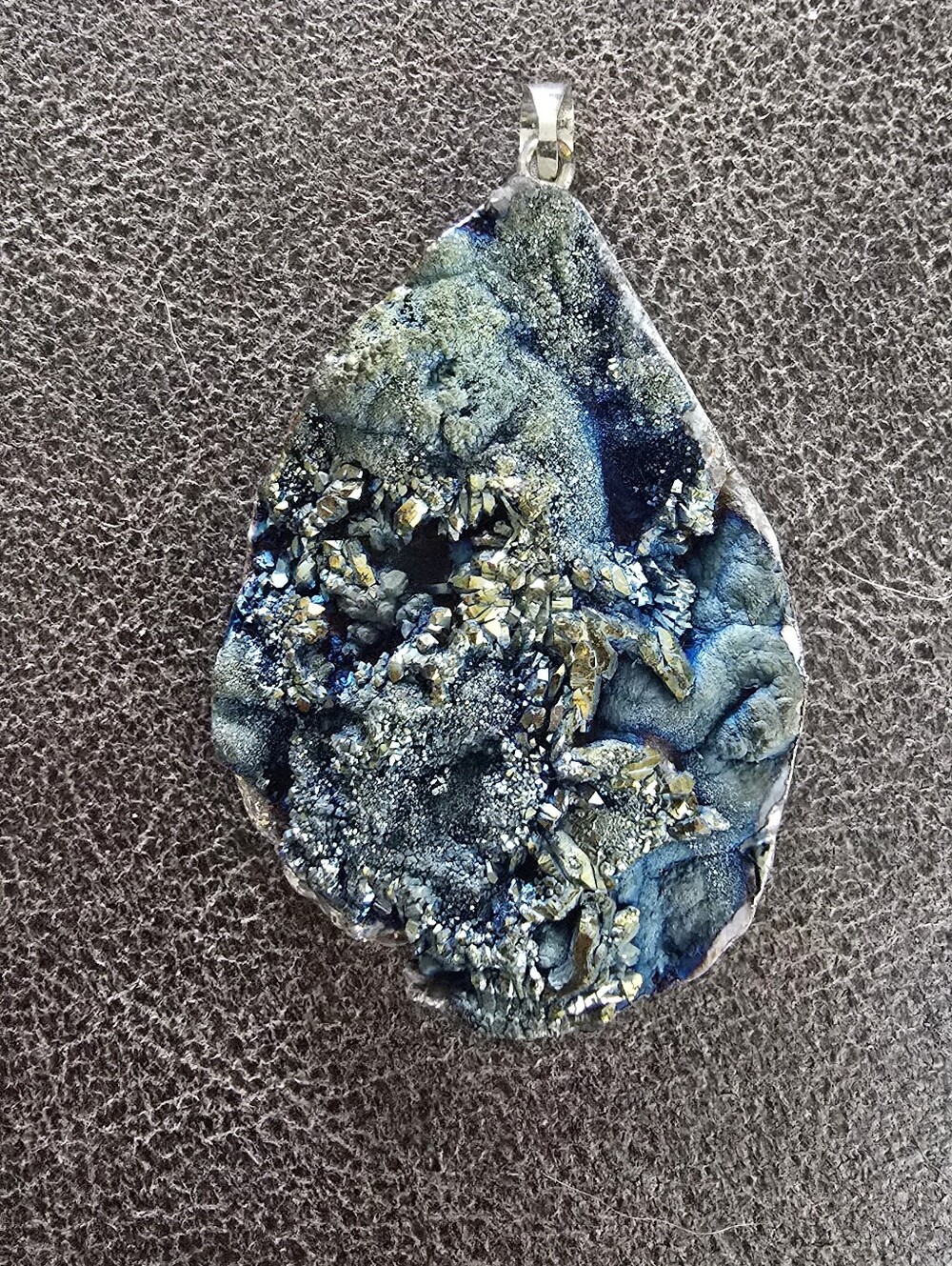Blue Druzy Teardrop Pendant Necklace